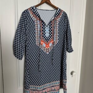 Geometric Print Women's dress or cover up - Blue and Orange